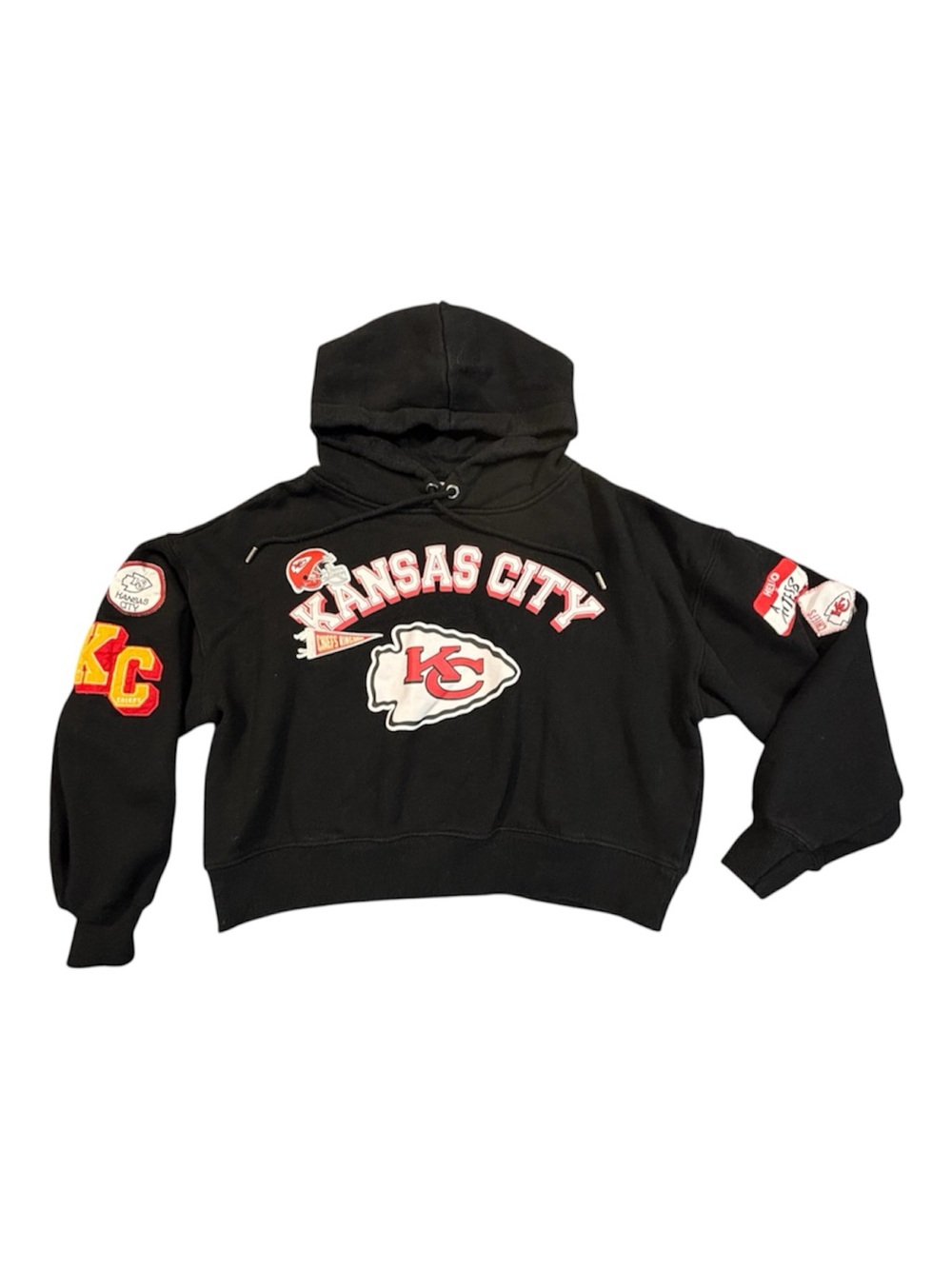 WEAR by Erin Andrews Kansas City Chiefs Cropped Hoodie Womens Small Black NFL